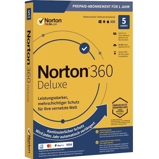 Norton 360 Deluxe, 5 Geräte, 50 GB Cloud Backup 